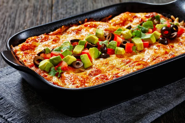 Close Healthy Chicken Bean Gluten Free Lasagna Topped Pitted Olives — Stock Photo, Image