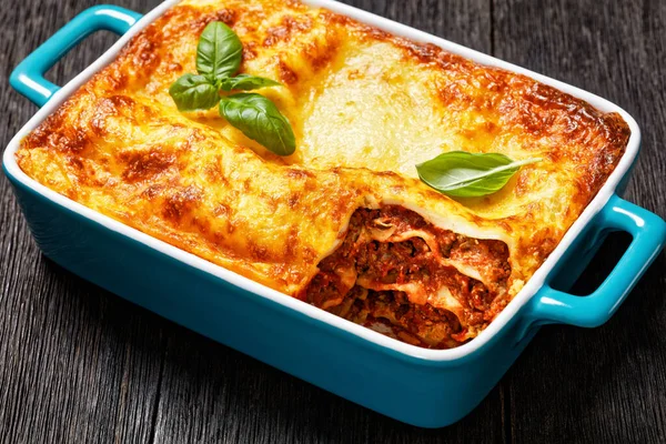 Lasagne Forno Italiaans Rundvlees Lasagne Gelaagd Met Gemalen Rundvlees Marinarasaus — Stockfoto