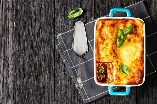 Lasagne Forno Italiaans Rundvlees Lasagne Gelaagd Met Klassieke Ragu Saus — Stockfoto