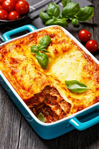 Lasagne Forno Italienische Rindfleisch Lasagne Mit Hackfleisch Marinara Sauce Nudeln — Stockfoto