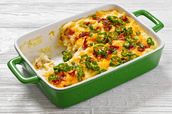 Loaded Smashed Potatoes Cheddar Cheese Cream Cheese Bacon Cream Green — Stock Photo, Image