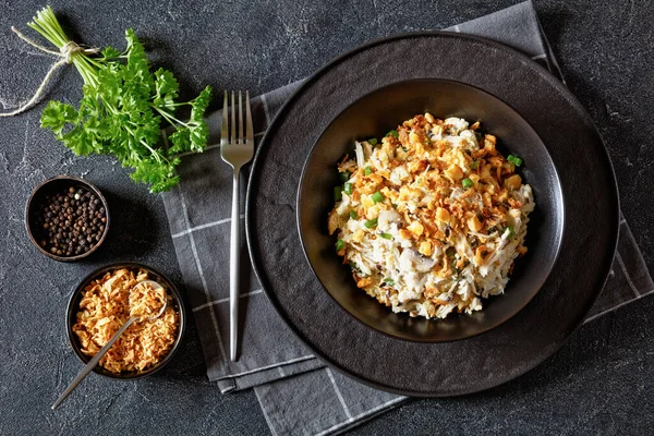 Chicken Rice Casserole Iberville Topped French Fried Onion Crumbled Crackers — Stock Photo, Image