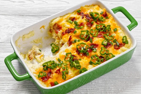 Loaded Smashed Potatoes Cheddar Cheese Cream Cheese Bacon Cream Baking — Stock Photo, Image