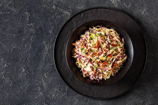Coleslaw Shredded Red Green Cabbage Carrots Onion Pecan Nuts Thyme — Stock Photo, Image