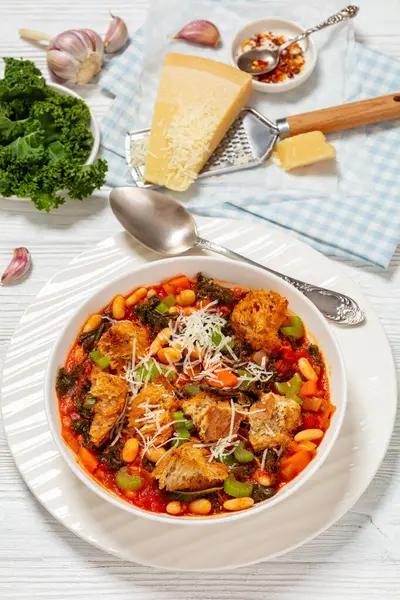 Ribollita Sopa Vegetariana Toscana Feijão Cannellini Branco Couve Cebola Cenoura — Fotografia de Stock