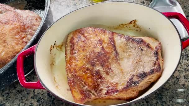 Πότισμα Του Στόματος Μαγειρεμένο Brisket Έτοιμο Για Δείπνο — Αρχείο Βίντεο