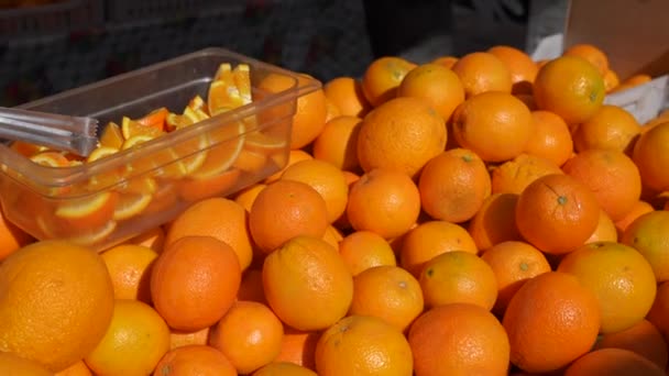 Colorful Organic Healthy Oranges Sold Local Farmers Market — Stock Video