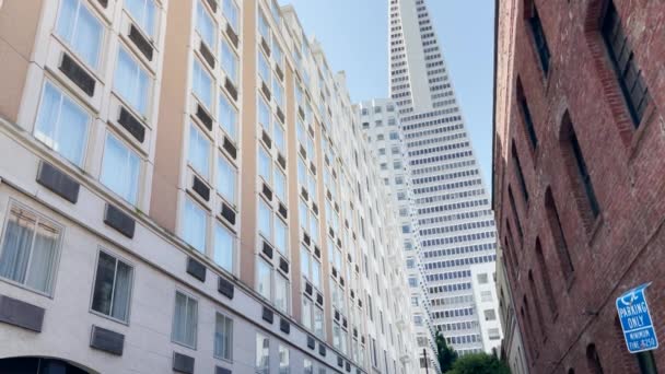 在旧金山的一个阳光灿烂的日子里 从金融区俯瞰着横跨美国的金字塔 — 图库视频影像