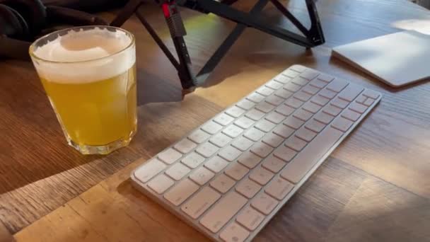 Enjoying Refreshing Beverage While Working Remotely — Stock Video