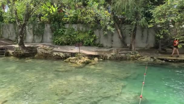 Камера Панорама Тамасопо Небольшой Реки Небольшим Водопадом — стоковое видео