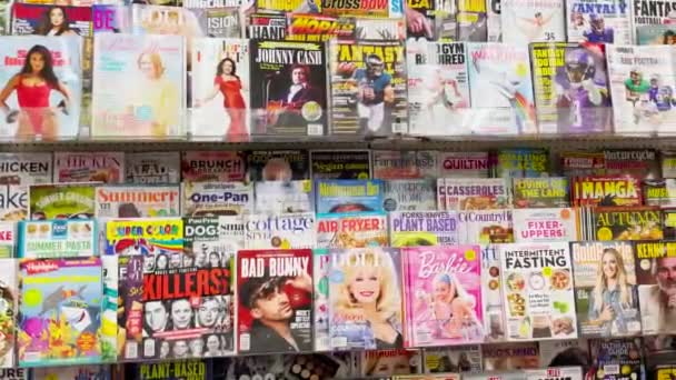 Variedad Revistas Stand Vendedor — Vídeos de Stock