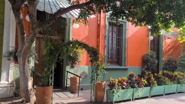 Cámara Panorámica Una Casa Con Encantador Arreglo Floral Tlaquepaque Domingo — Vídeo de stock