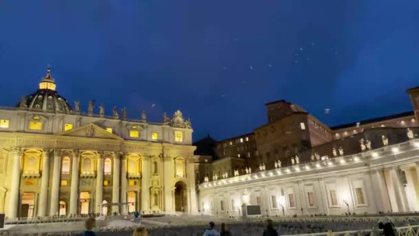 Fehér Madarak Repülnek Szent Péter Bazilika Felett Rómában Este Folyamán — Stock videók
