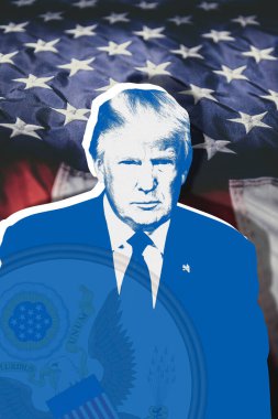 Donald Trump, ABD bayrağı ve ulusal amblem