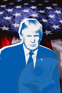 Donald Trump, ABD bayrağı ve ulusal amblem
