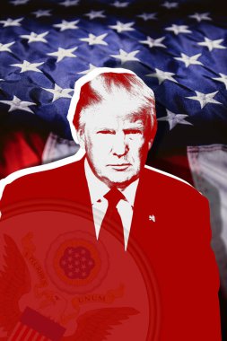 Donald Trump, ABD bayrağı ve ulusal amblem