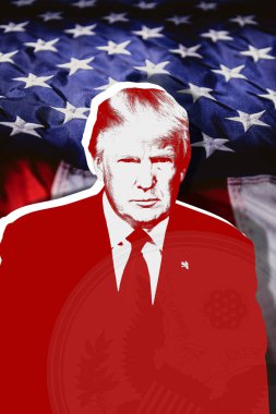 Donald Trump, ABD bayrağı ve ulusal amblem