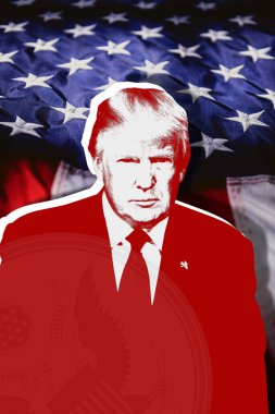 Donald Trump, ABD bayrağı ve ulusal amblem