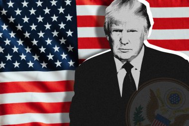 Donald Trump, ABD bayrağı ve ulusal amblem