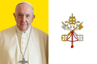 Papa Francis ve Vatikan bayrağı (Yüce Papa). Vatikan, 2021.