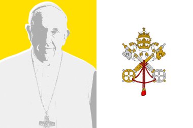Papa Francis ve Vatikan bayrağı (Yüce Papa). Vatikan, 2021.
