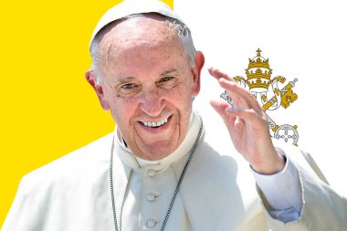 Papa Francis ve Vatikan bayrağı (Yüce Papa). Vatikan, 2021.