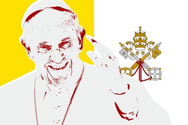 Papa Francis ve Vatikan bayrağı (Yüce Papa). Vatikan, 2021.