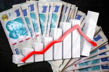 Arrow ve nakit. 10,000 Arjantin pesosu. Arjantin parası. Maksimum değer banknotu. Yeni tasarım 2024 - Ekonomi grafiği