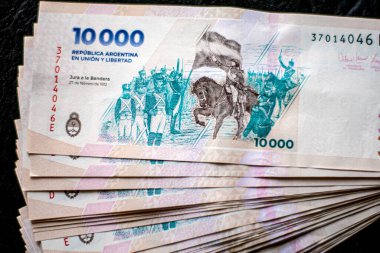 Nakit. 10,000 Arjantin pesosu. Arjantin parası. Maksimum değer banknotu. Yeni tasarım 2024.