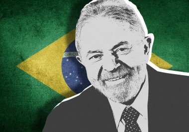 Lula da Silva and the Brazilian flag. President of Brazil. clipart