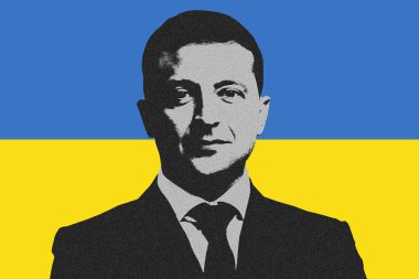 Volodymyr Zelensky ve Ukrayna bayrağı