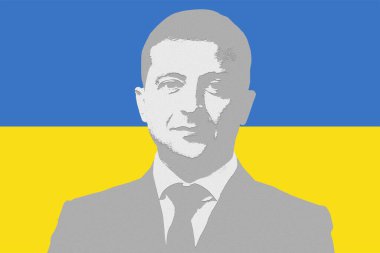 Volodymyr Zelensky ve Ukrayna bayrağı