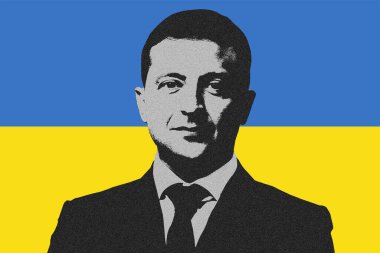 Volodymyr Zelensky ve Ukrayna bayrağı