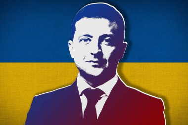 Volodymyr Zelensky ve Ukrayna bayrağı