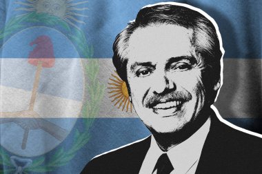 Alberto Fernandez, Arjantin bayrağı ve arması.