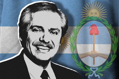 Alberto Fernandez, Arjantin bayrağı ve arması.
