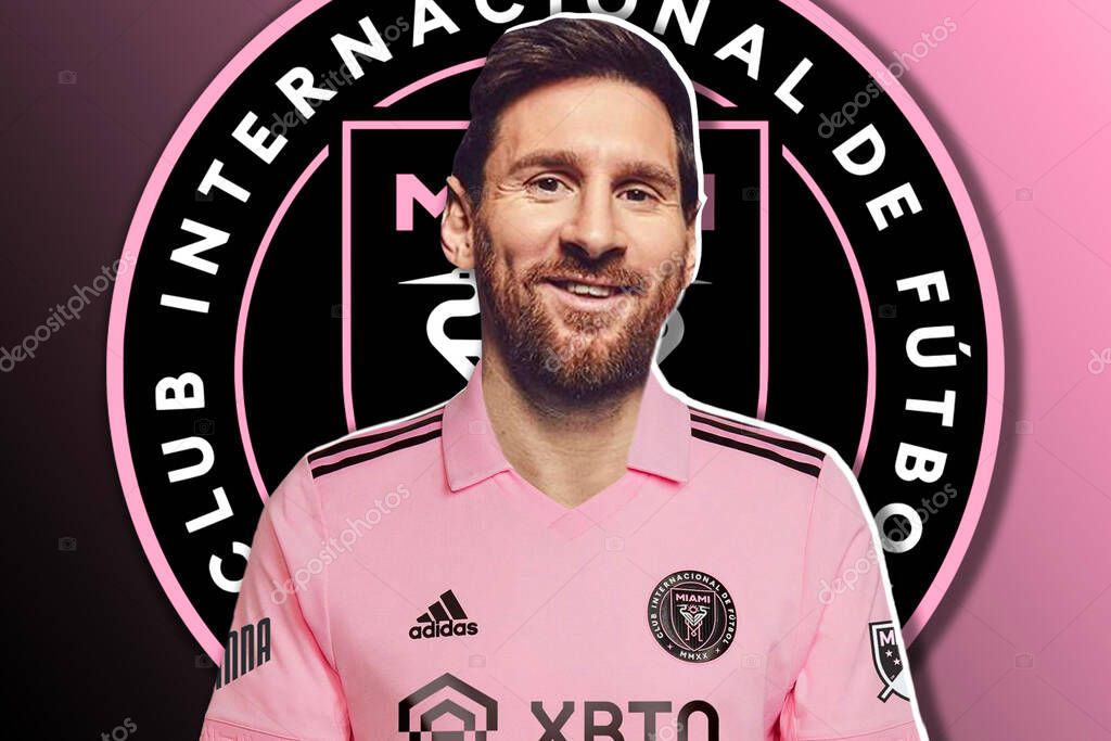 Lionel Messi and the Inter Miami crest
