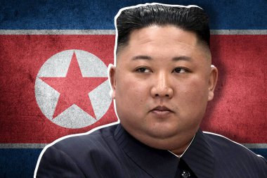 Kim Jong-un ve Kuzey Kore bayrağı.