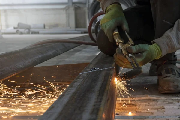 Cutting Metal Plate Oxygen Oxy Fuel Welding Commonly Called Oxyacetylene — Foto Stock