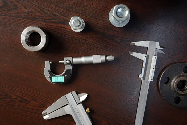 View Ball Micrometer Gauge Caliper Micrometer Gauges Steel Materials Table — Stock Photo, Image