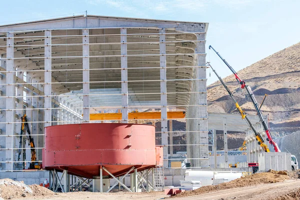 View of the flotation chemical tank (thickener tank) for the mineral separation in the mine plant. Froth flotation is a process for selectively separating hydrophobic materials from hydrophilic.