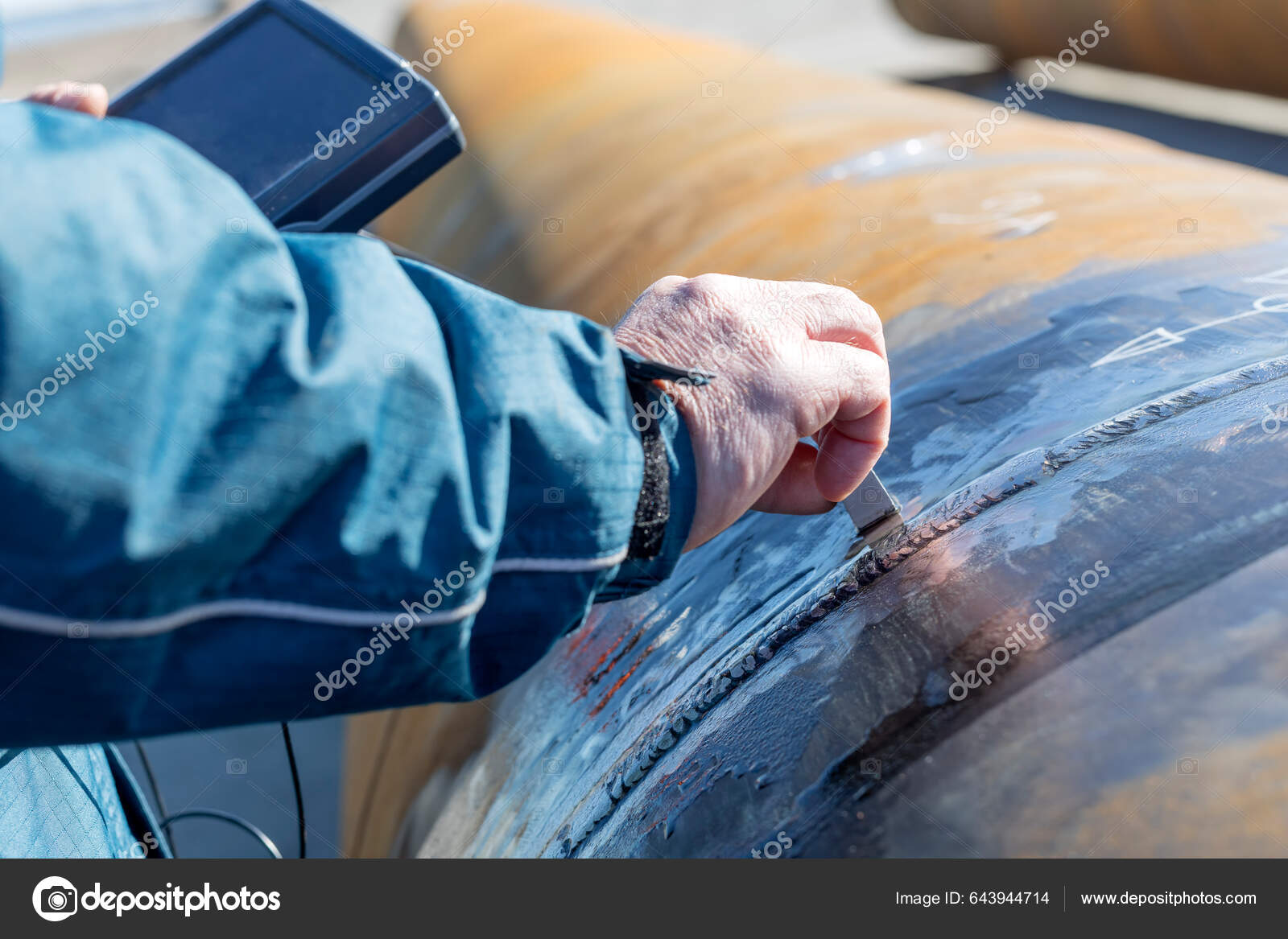 Engineer Inspection Pipe Welds Ultrasonic Testing Reflected Ultrasound ...