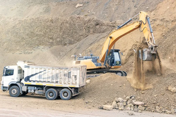 Excavator Working Gravel Quarry Construction Site Road Machinery — Stock Photo, Image