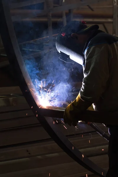 Welder Welding Steel Material Gas Metal Arc Welding Proces Sometimes — Stok fotoğraf