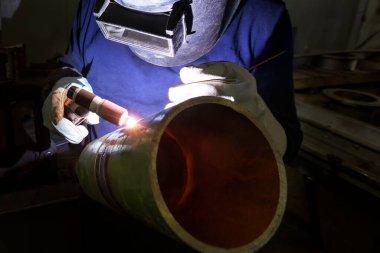 Welder qualification testing with gas tungsten arc welding (gtaw, argon) process of the stainless steel pipe. Welder certification is based on specially designed tests to determine a welder's skill.
