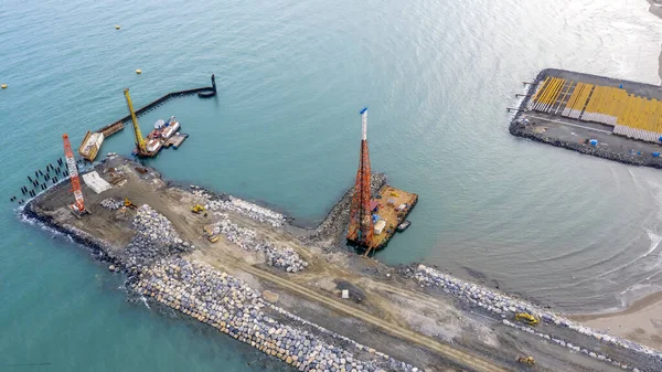 Aerial Drone View Pier Construction Pier Raised Structure Rises Body — Stock Photo, Image