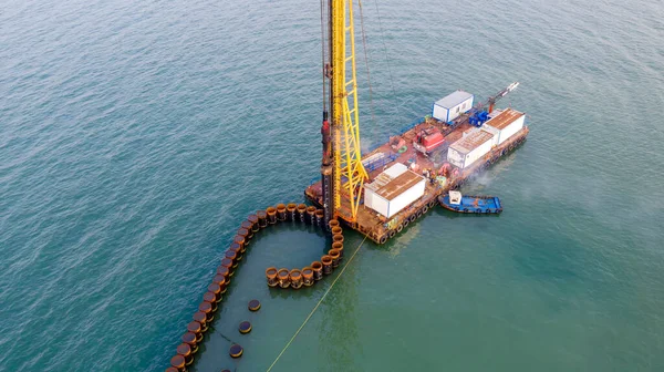 Aerial Drone View Pier Construction Pier Raised Structure Rises Body — Stock Photo, Image