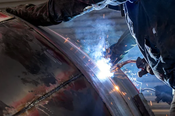 Welder Welding Steel Material Gas Metal Arc Welding Proces Sometimes — 스톡 사진