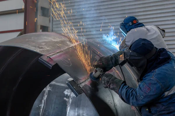Welded manufacturing in the steel factory. Manufacturing engineering, or the manufacturing process, are the steps through which raw materials are transformed into a final product.