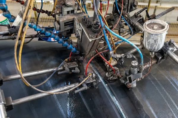 Spiral Kaynaklı Boruya Otomatik Kaynak Makinesi Ultrasonik Kaynak Denetimi Boruların — Stok fotoğraf